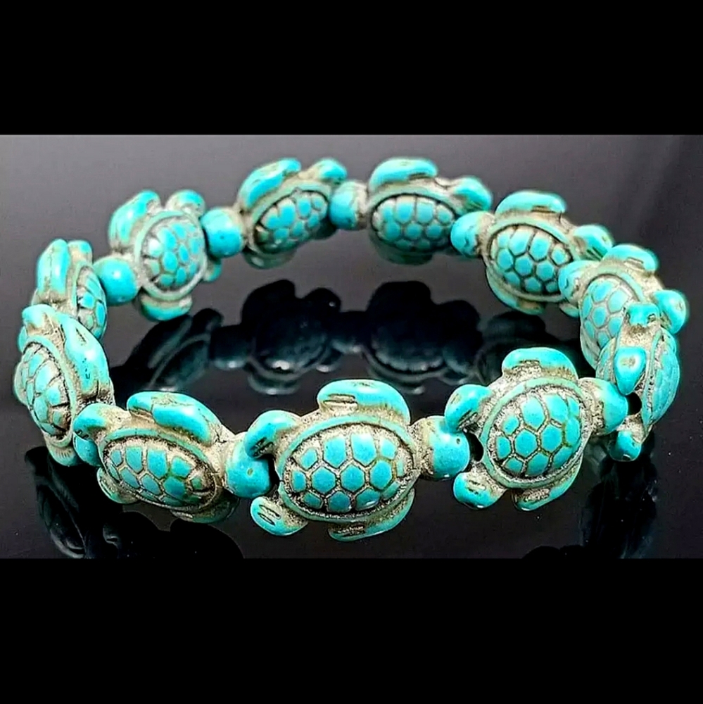 Turqouise Turtle turtles stretchy bracelet